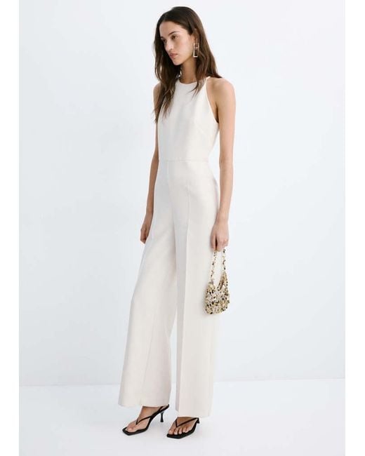Mango White Long Halter Neck Jumpsuit