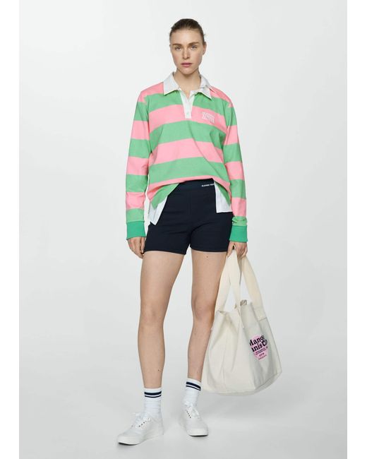 Mango Pink Polo Shirt 100% Cotton Stripes