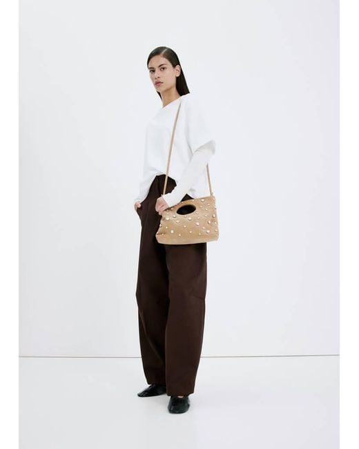 Mango White Suede Studded Handbag