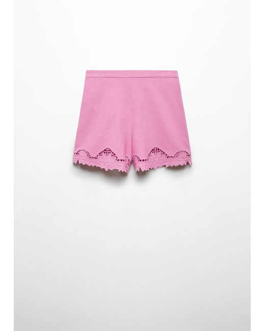 Mango Pink Embroidered Cotton Shorts Pastel
