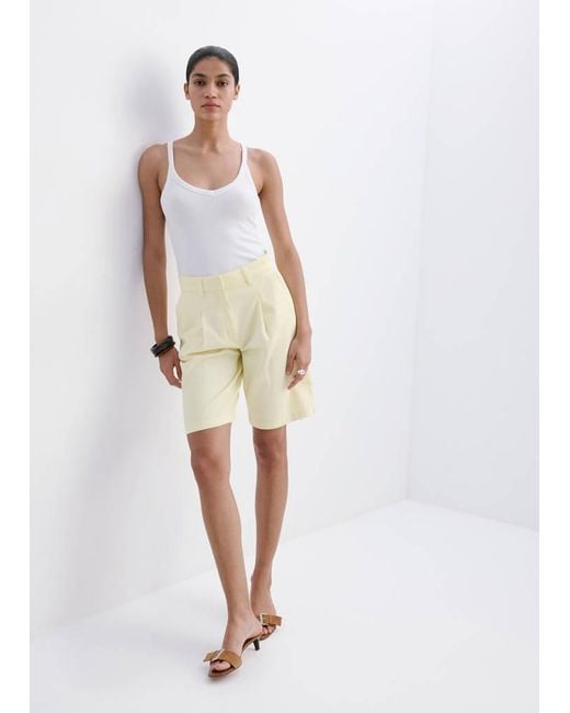 Mango White Denim Bermuda Shorts With Buckle Detail