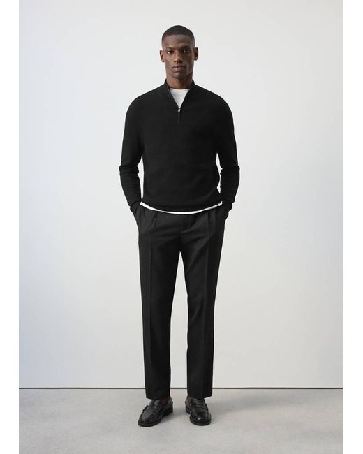 Mango Black Fine-Knit Sweater With Zip for men