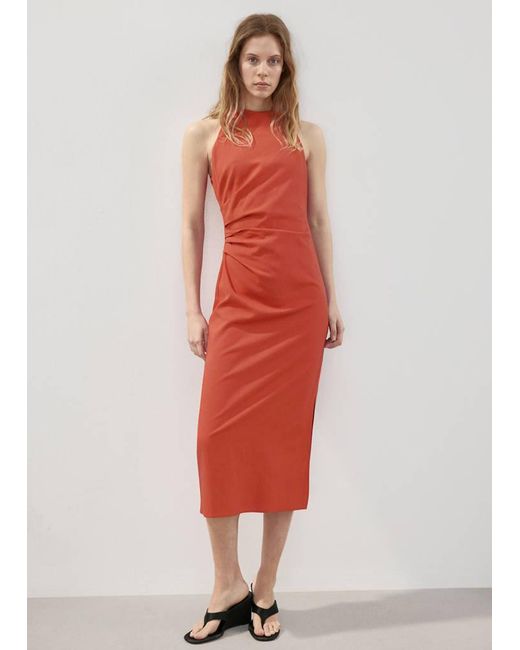 Mango Red Draped Midi-Dress