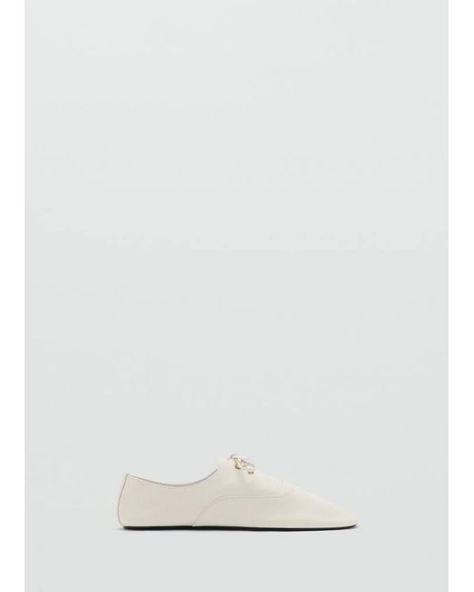 Mango White Lace-Up Leather Shoes