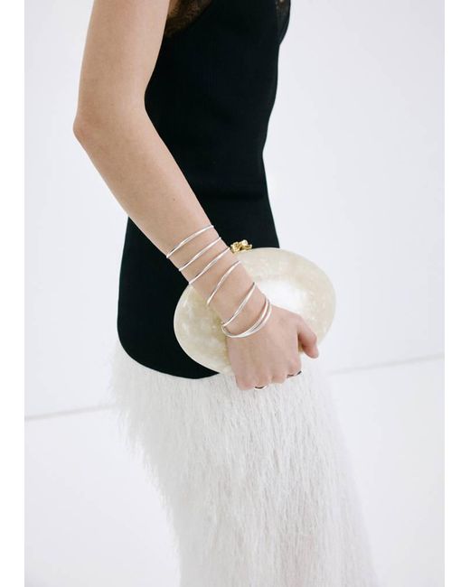 Mango White Pearl-Effect Clutch Bag