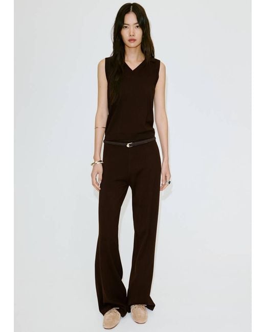 Mango Brown Fine-Knit Wide Leg Trousers