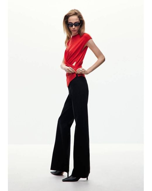 Mango Red Draped Fine Knit Sweater