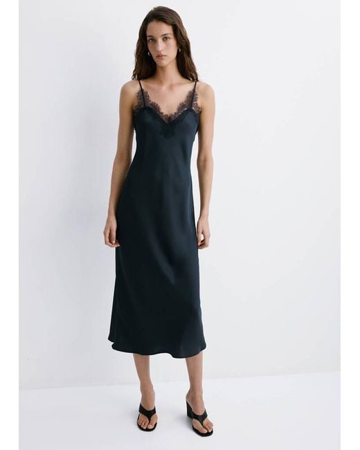 Mango Blue Satin Camisole Dress