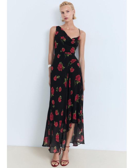 Mango White Long Floral-Print Dress