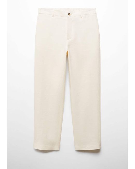 Mango Natural Relaxed-fit 100% Linen Trousers for men