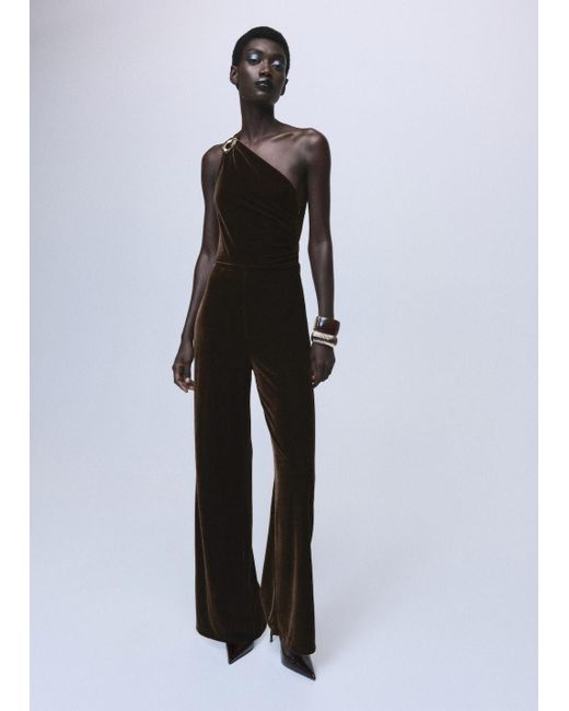 Mango White Velvet Jumpsuit With Metallic Detail