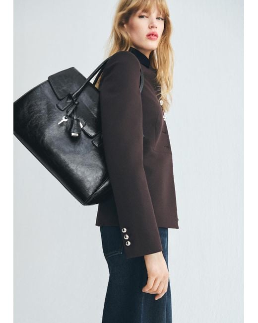 Sac De Ville À Rabat De Taille Moyenne Noir Mango en coloris Black