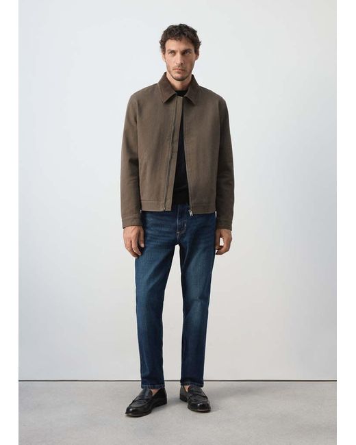 Mango Brown Corduroy Collar Denim Jacket for men