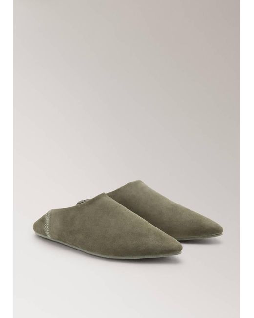 Mango Green Leather Clogs With Stitching Detail