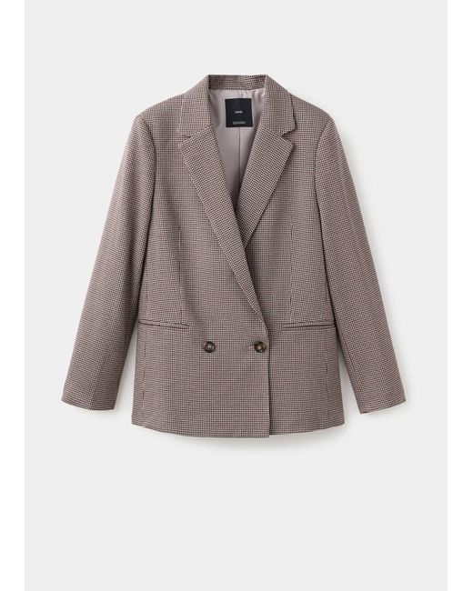Mango White Double-Breasted Micro-Houndstooth Jacket