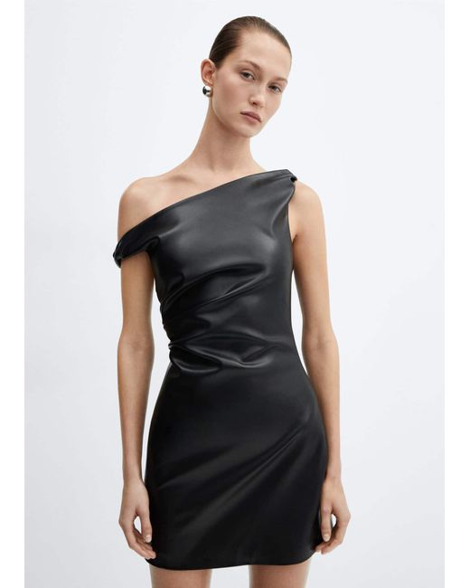 Mango Black Short Leather-effect Dress