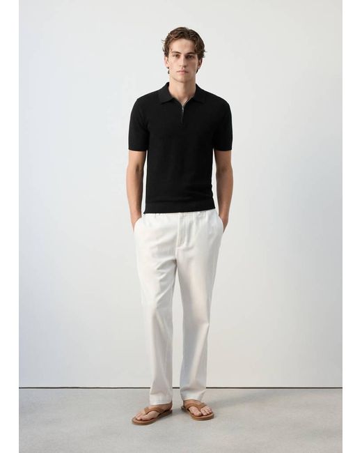 Mango White 100% Cotton Knitted Polo Structure for men