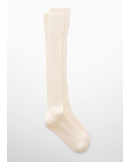 Mango White Long Ribbed Socks