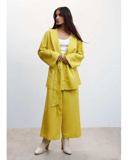 Kimono lino cintura di Mango in Yellow