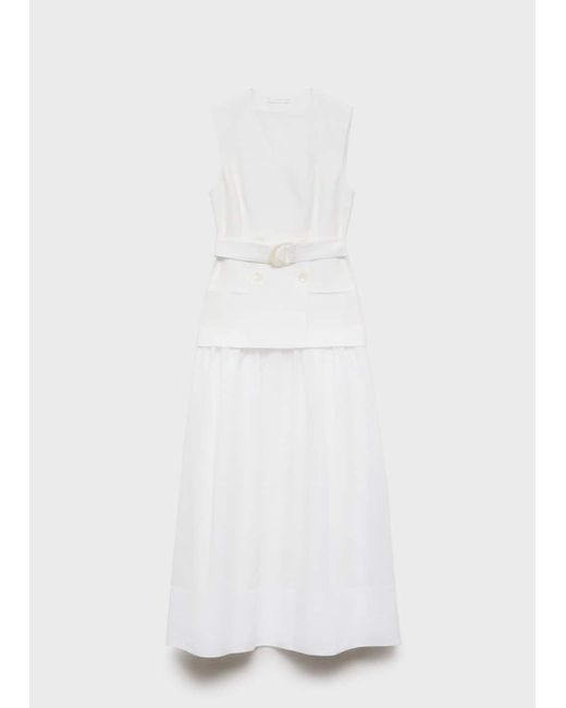 Mango White Linen And Ramie Dress With Belt