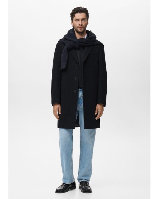 Mango Blue Wool Overcoat for men