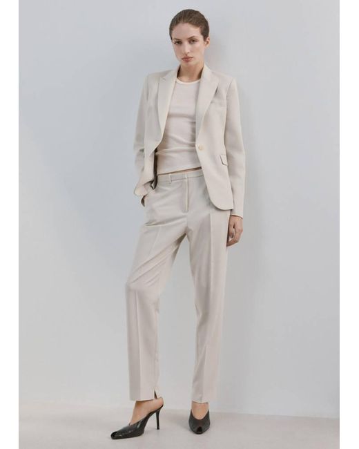 Mango White Fitted Suit Blazer
