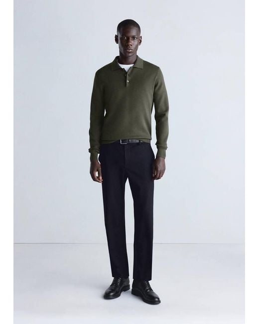 Mango Green Fine Knit Polo Sweater for men