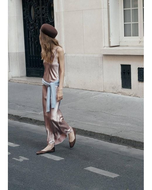 Mango Pink Satin Dress With Creased Effect