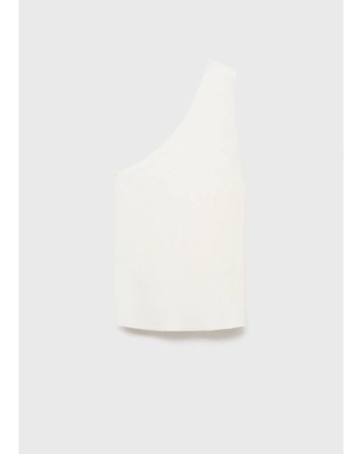 Mango White Knit Asymmetric Top