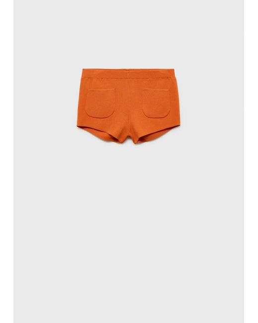 Mango White Knitted Shorts With Pockets