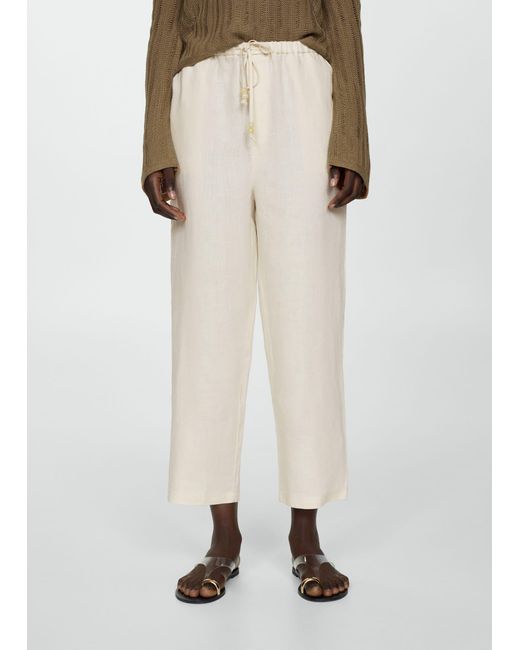Mango White 100% Linen Trousers