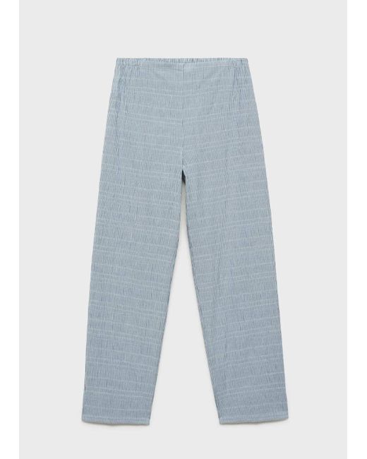 Mango Blue Cotton Striped Woven Seersucker Trousers