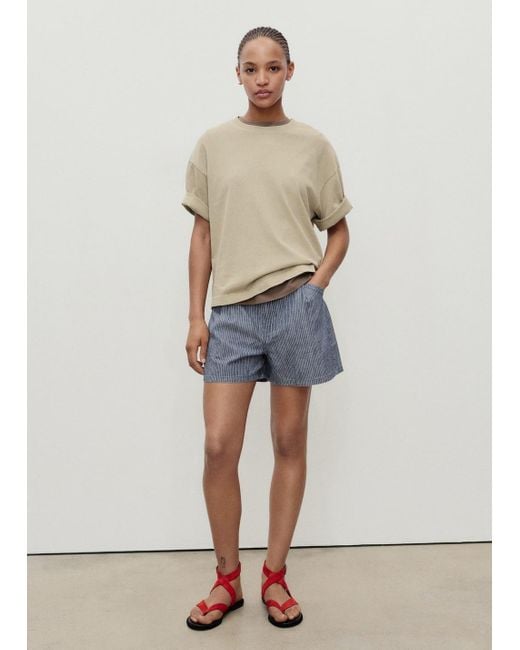 Mango Natural Striped Denim Shorts With Pleats