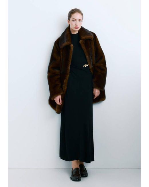 Mango Black Turtleneck Knitted Dress With Brooch