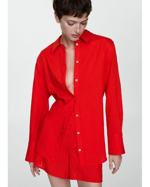 Mango Red Stripe-patterned Shirt