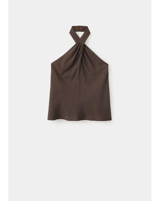 Mango White Textured Halter Top