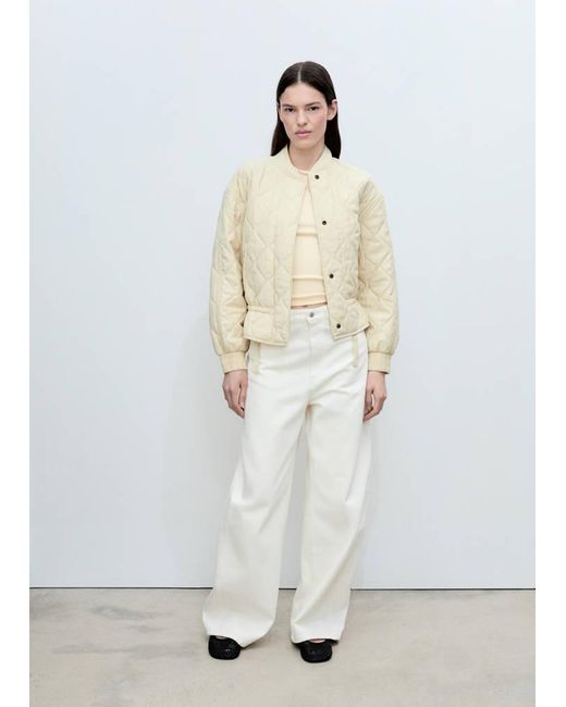 Mango White Quilted Bomber Jacket