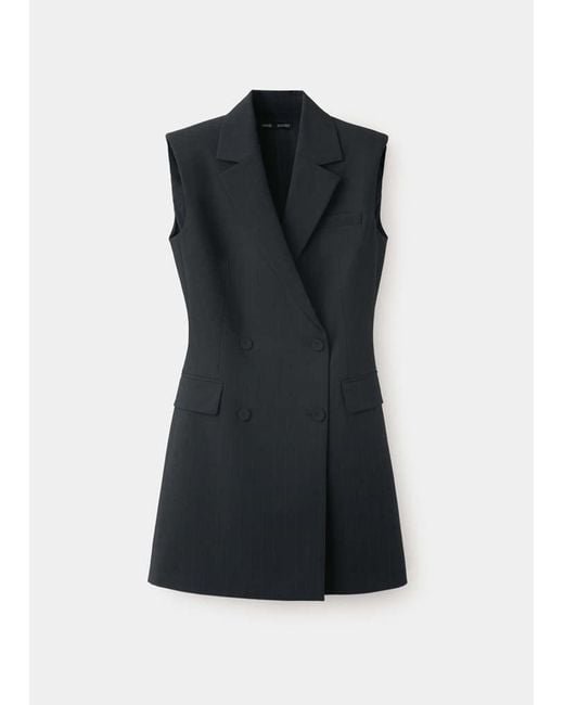 Mango Black Pinstripe Dress With Lapel Collar