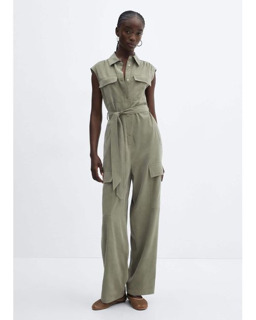 Mango Green Cargo Jumpsuit With Pockets