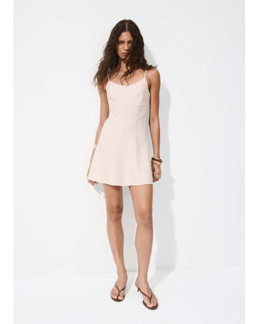 Mango White A-Line Crinkle Effect Dress