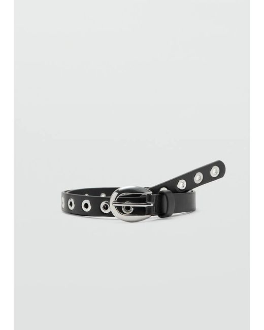 Mango White Thin Eyelets Belt