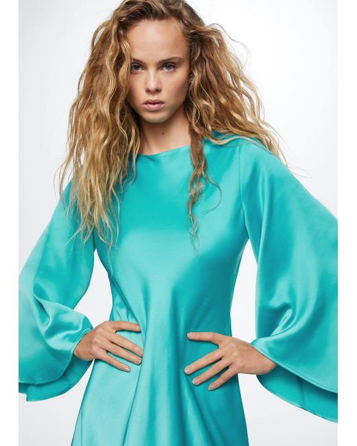 Mango Flared Sleeves Dress in Blue | Lyst UK