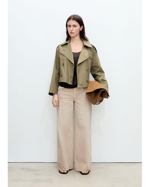 Mango Natural Double-Breasted Cropped Trench Coat