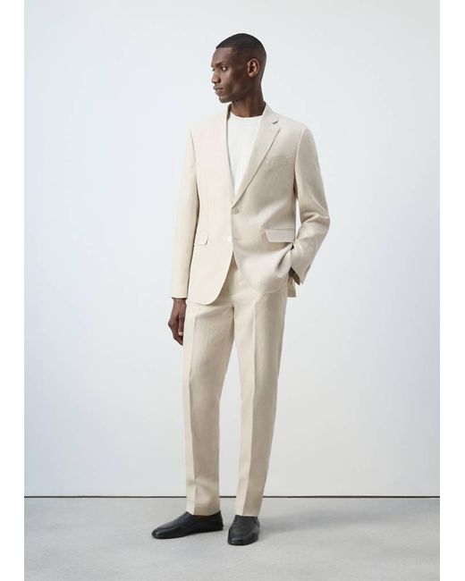 Mango White Amalfi 100% Linen Slim-Fit Suit Jacket for men