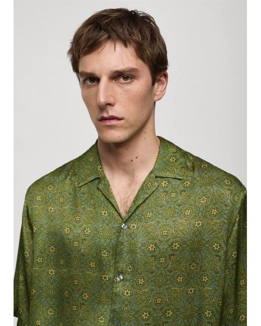 Mango Green Printed Fluid Regular-fit Shirt for men