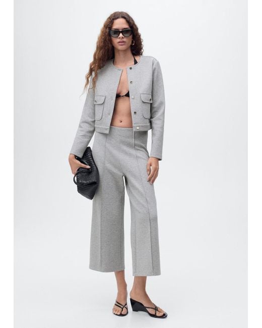 Mango Gray Crop-Jacke Aus Baumwolle Mit Taschen