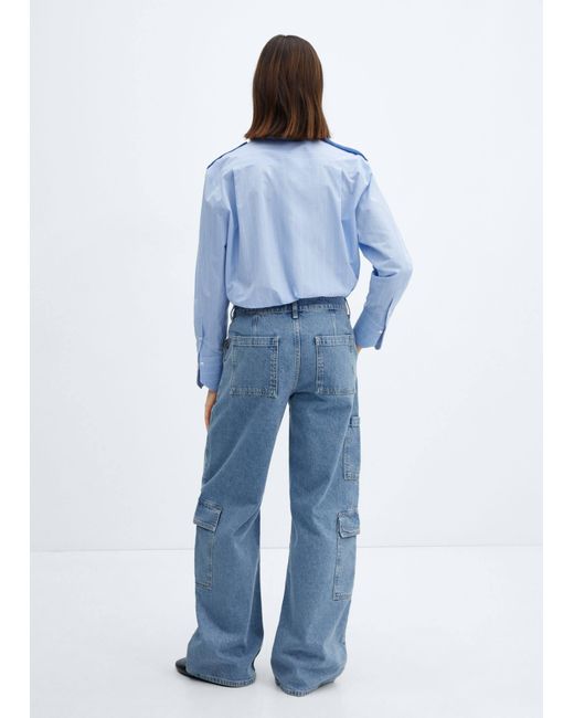 Mango Blue Loose Cargo Jeans With Pockets Medium