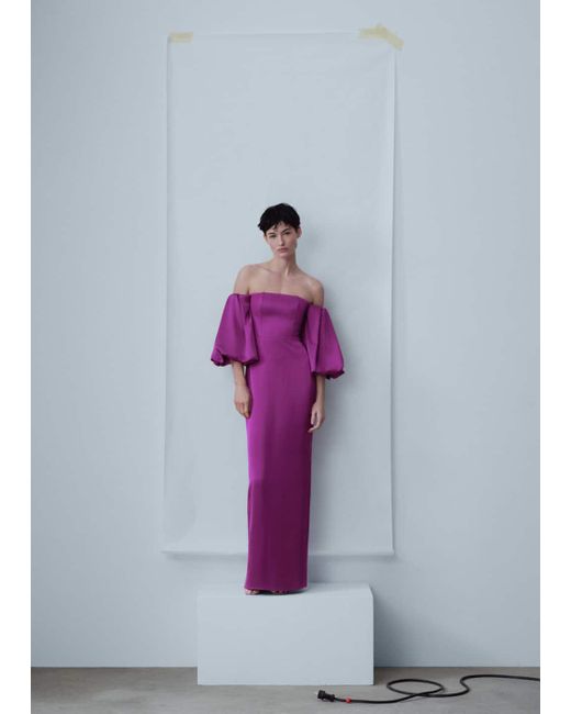 Mango Purple Satin Dress With Volume Sleeves