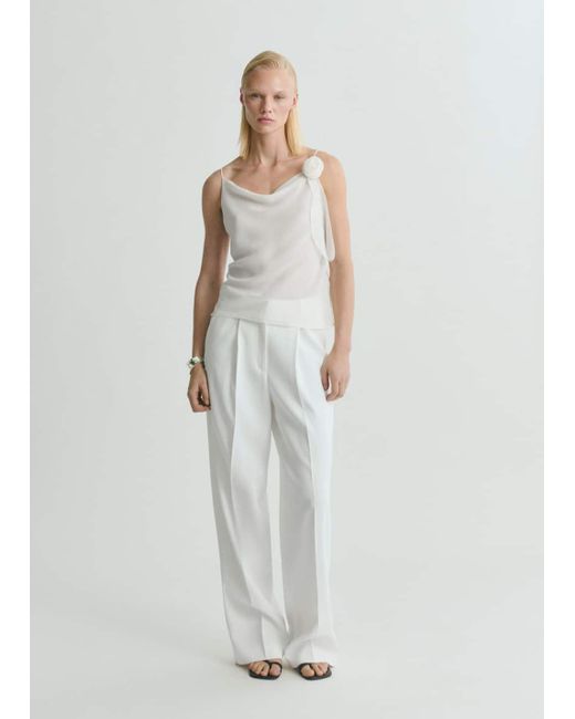 Mango Natural Draped Top With Flower Detail