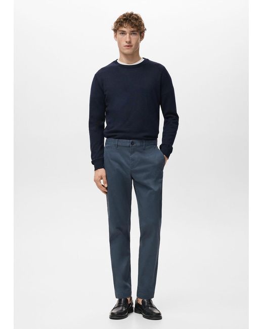 Mango Blue Prato Cropped Tapered Chino Trousers for men